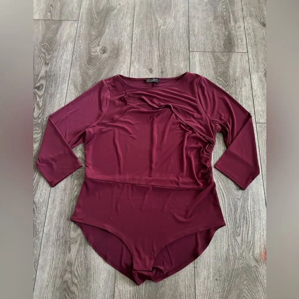 Lane Bryant Burgundy Long Sleeve Bodysuit